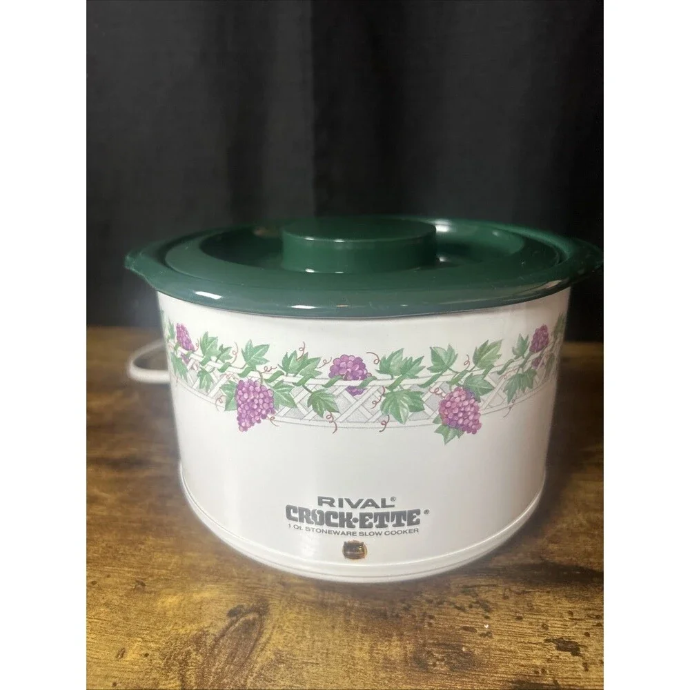 Rival Crock-Ette White & Green Stoneware Slow Cooker with Grape Vine Design